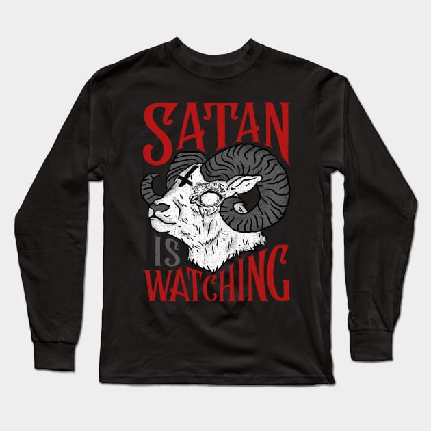 Satan is Watching T-Shirt I Satanic Goat Long Sleeve T-Shirt by biNutz